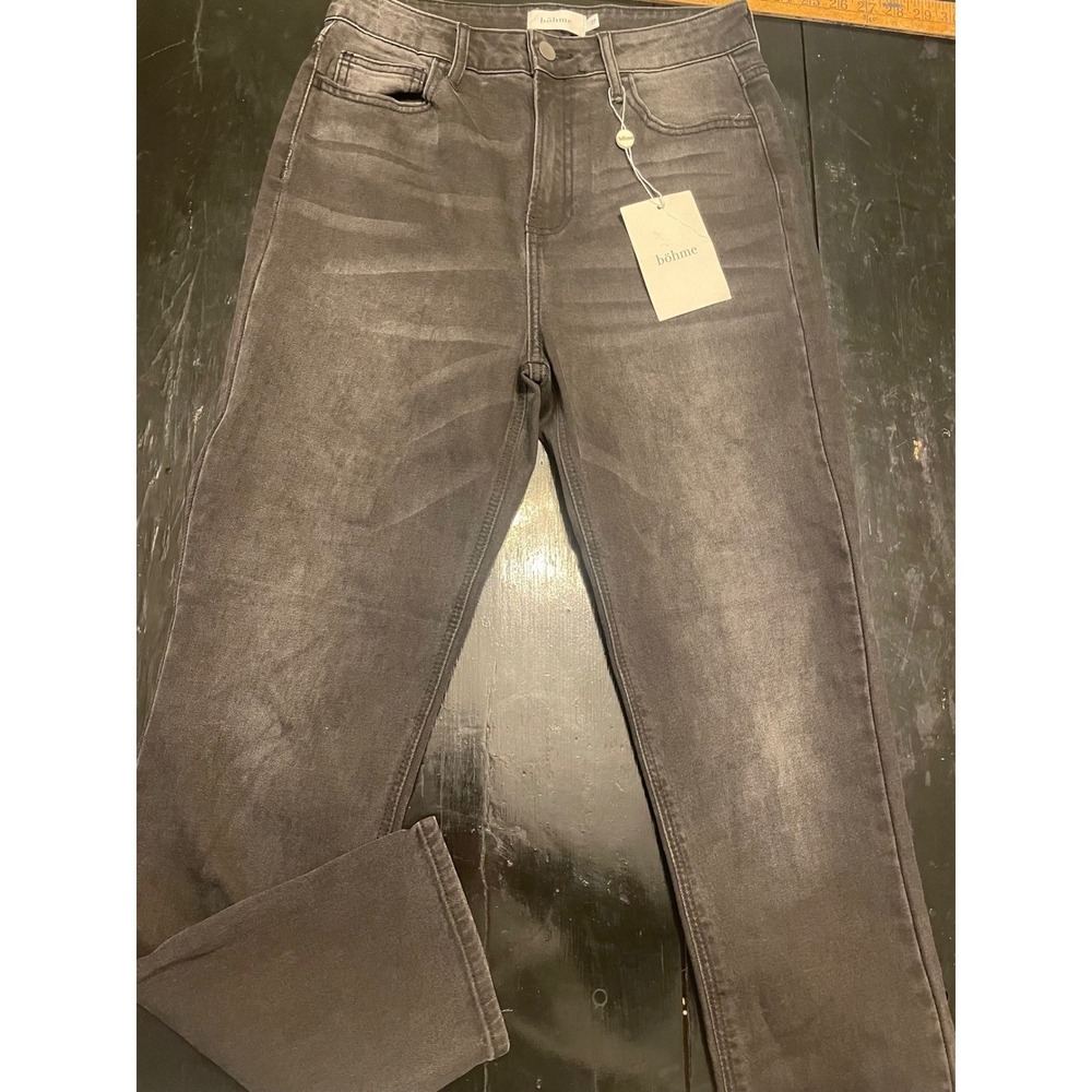 Bohme Womens Black Washed Denim Jeans Size 27 Straight Leg Button Fly
